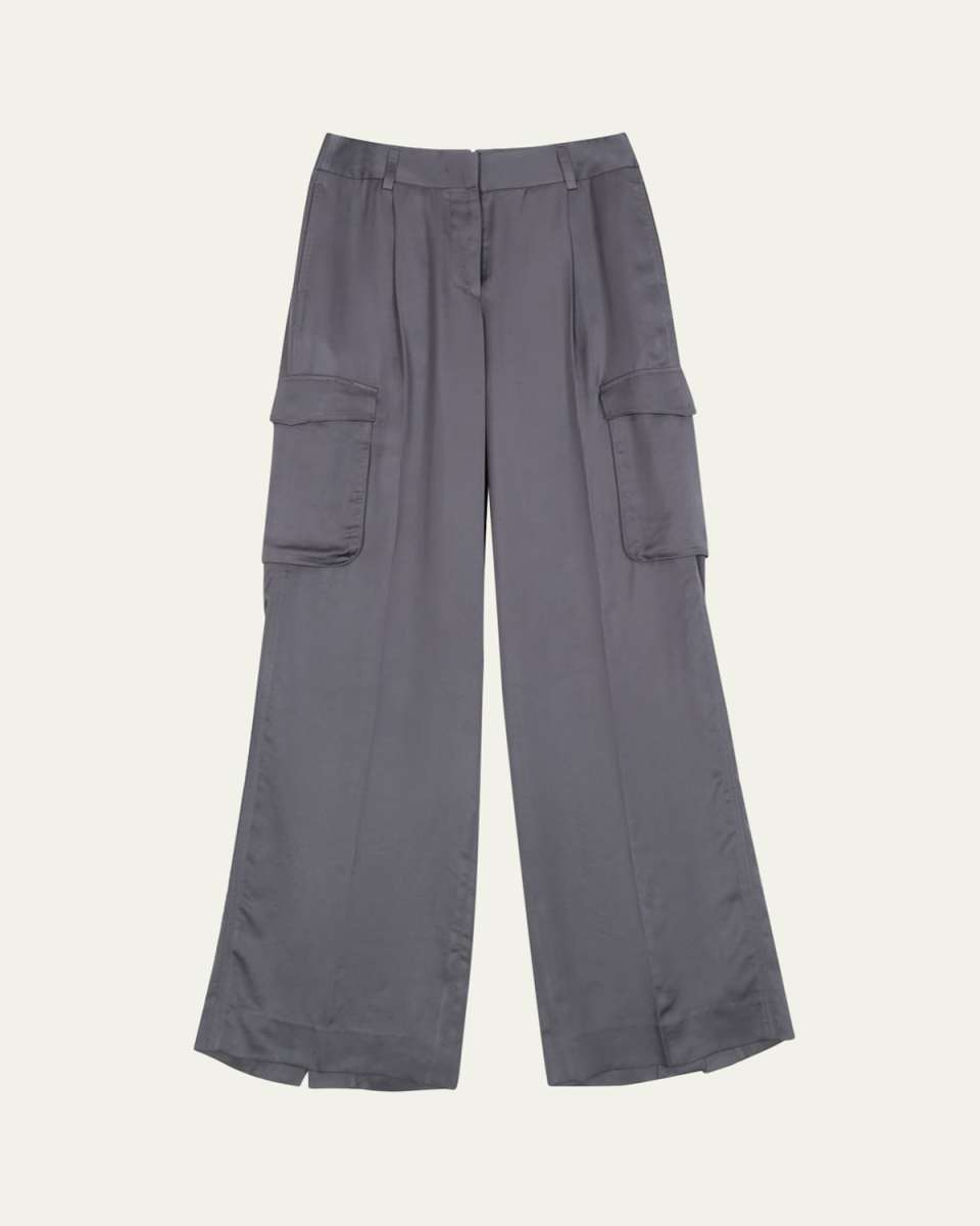 Loose-Fit Satin Cargo Pants